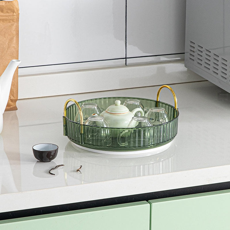 Round Cosmetic & Makeup Organizer Tray with Handles – Elegant Transparent Vanity Storage Tray for Skincare, Perfume & Beauty Essentials
