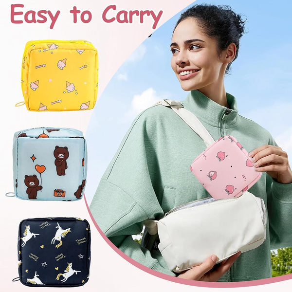 HUPLA Sanitary Napkin Storage Bag for Women & Girls | Portable Waterproof-Style Period Pad Organizer Pouch with Zipper | Floral Print Mini Travel Bag for School, Office & Travel – Multicolour