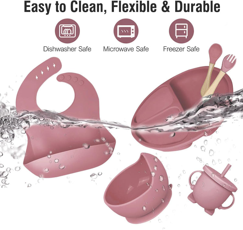 HUPLA Silicone Baby Feeding Bib with Food Catcher Pocket | Adjustable Waterproof Baby Bib with 4 Button Closures | Soft, Reusable & Easy to Clean Bib for Infants and Toddlers – Pink