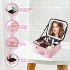 Professional Makeup Organizer Case with LED Mirror | Portable Cosmetic Storage Box with Adjustable Compartments & Brush Holder