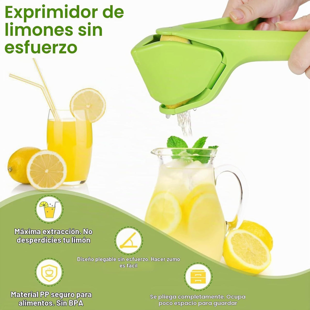 HUPLA Manual Lemon Squeezer with Juice Strainer | Handheld Citrus Juicer Press for Lemon, Lime & Small Citrus Fruits | Easy Grip Kitchen Tool – Green