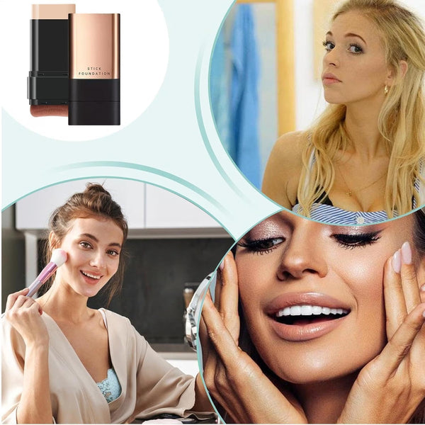 Flawless Foundation Makeup Stick with Brush – 2-in-1 Cream Foundation Stick for Face Makeup & Easy Blending