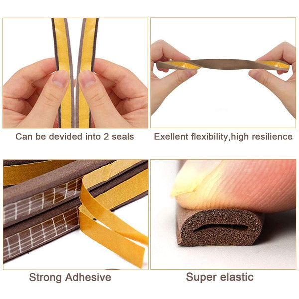 HUPLA 3 Meter Self-Adhesive Door & Window Sealing Strip | D-Type Weather Stripping Tape for Gap Sealing, Dust & Draft Protection – Brown