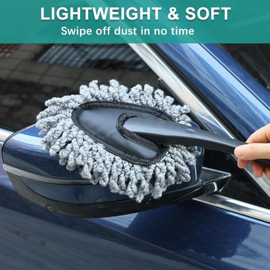 Microfiber Car Cleaning Duster Brush – Round Chenille Dusting Mop with Ergonomic Handle for Car Interior & Home Cleaning