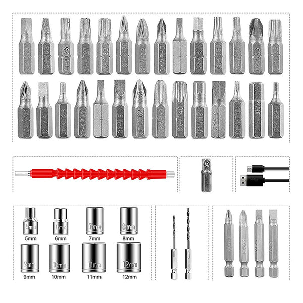 Cordless Electric Screwdriver Set | Rechargeable Portable Power Screwdriver with LED Light & USB Charging