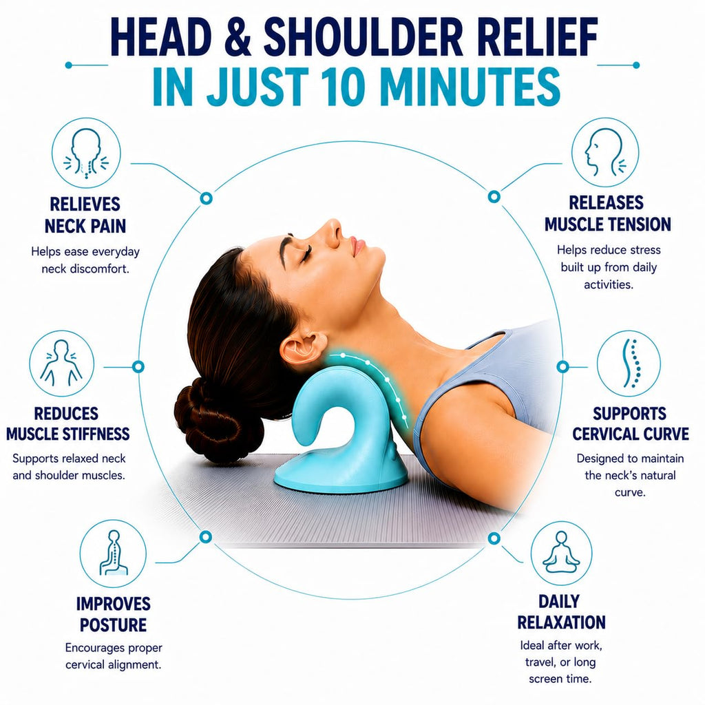 Cervical Neck Stretcher & Support Pillow – Ergonomic Neck Relaxation Device for Home Use
