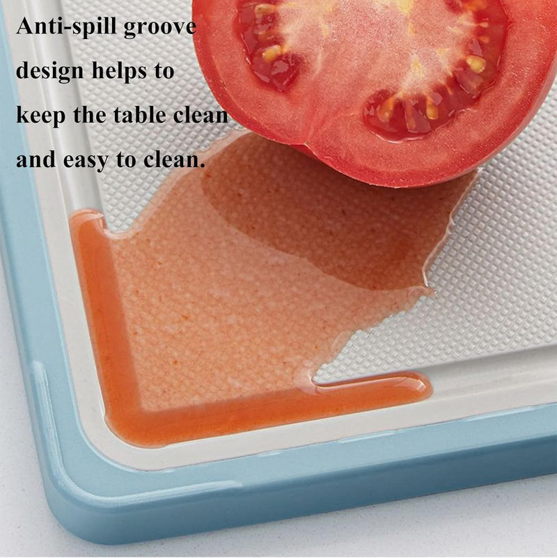 HUPLA Double-Sided Kitchen Chopping Board with Handle | Reversible Rectangular Cutting Board for Vegetables, Fruits & Food Preparation | Blue & Cream