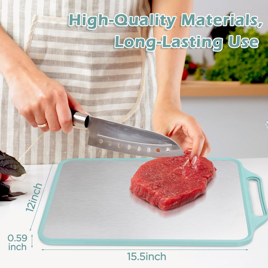 HUPLA Double-Sided Kitchen Chopping Board with Handle | Reversible Rectangular Cutting Board for Vegetables, Fruits & Food Preparation | Blue & Cream