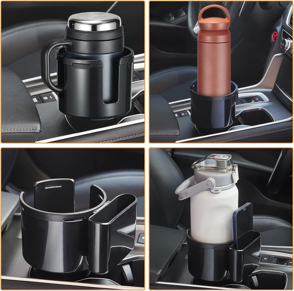 HUPLA 2-in-1 Car Cup Holder Expander with Phone Holder | Multifunction Car Drink & Storage Organizer