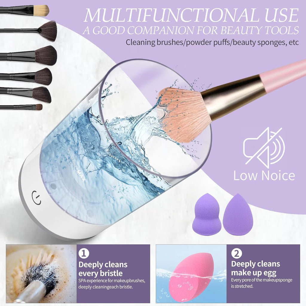 Electric Makeup Brush Cleaner & Washer – Automatic Cosmetic Brush Cleaning Machine with Water Cleaning Bowl
