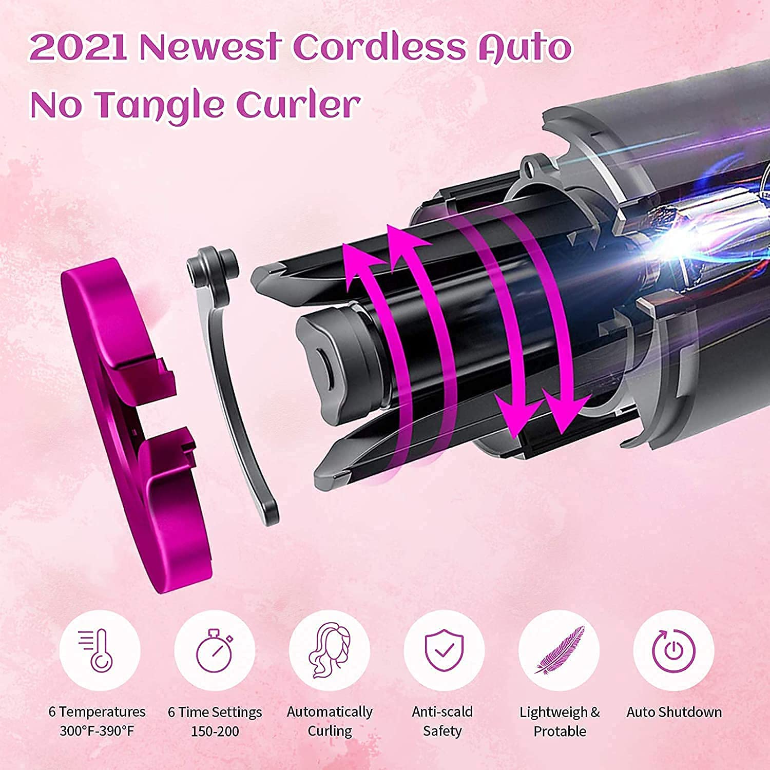 Automatic Hair Curler | LCD Ceramic Auto Curling Iron with Adjustable Temperature Automatic Hair Curler with LCD Display | Ceramic One-Touch Curling Iron