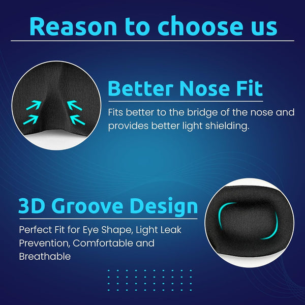 3D Contoured Blackout Sleep Eye Mask – Light Blocking Sleeping Mask with Adjustable Elastic Strap for Men & Women