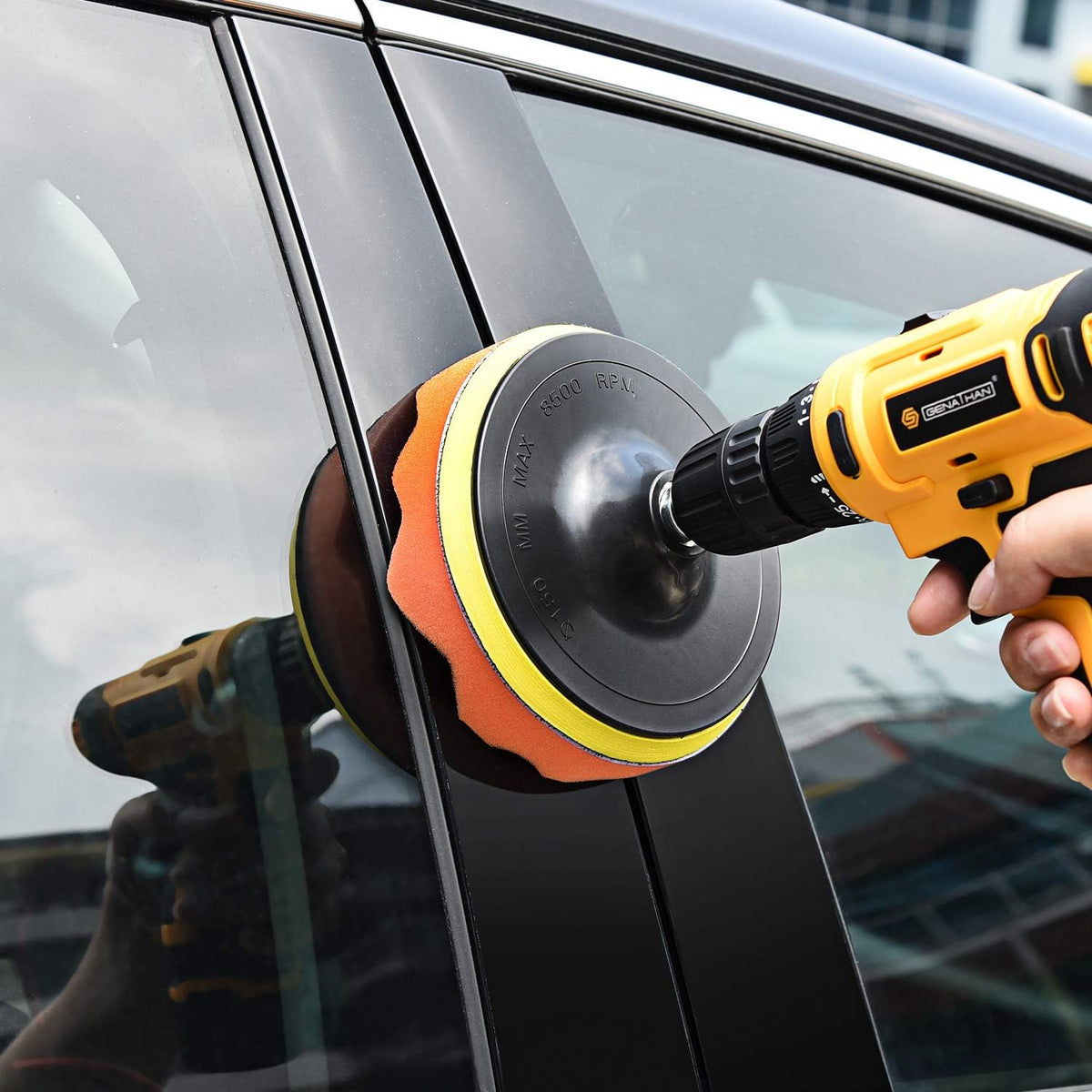 Car Polishing & Buffing Sponge Pads Kit with Drill Backing Plate & Adapter
