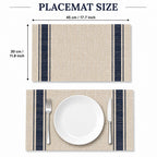 HUPLA Premium Dining Table Placemat 30 × 45 cm | Woven-Style Table Mat with Blue Stripes | Easy-to-Clean Kitchen & Dining Table Mat – Beige & Navy Blue, 1 Pc