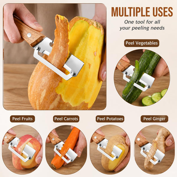 HUPLA Multifunction Stainless Steel Kitchen Knife with Wooden Handle | Manual Vegetable Peeler, Bottle Opener & Food Preparation Tool | Compact Kitchen Gadget