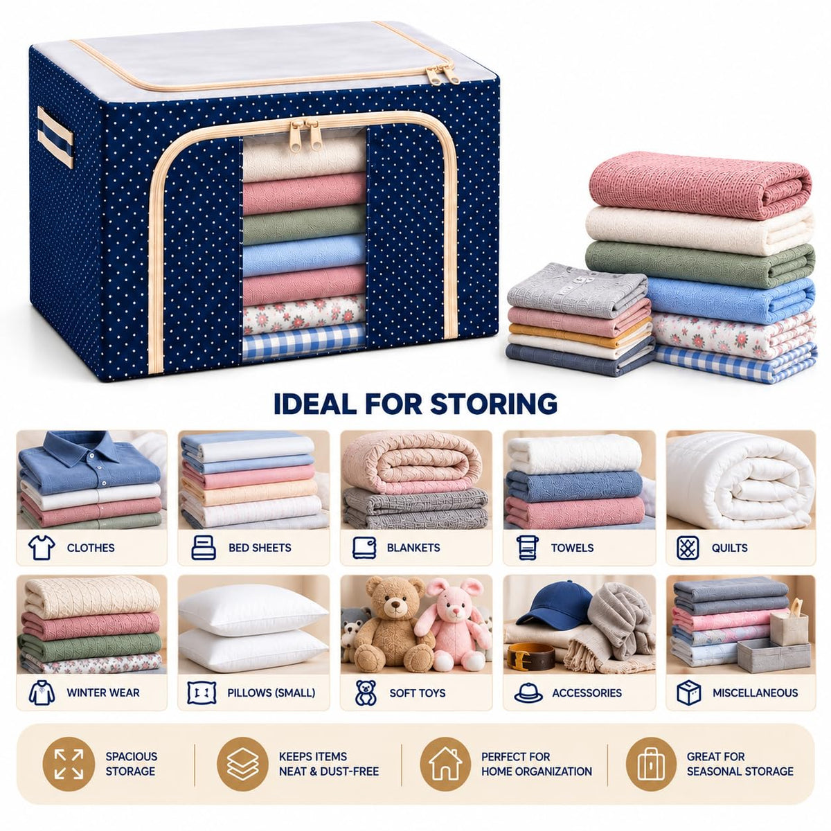 44L Foldable Clothes Storage Bag with Transparent Window – Large Capacity Wardrobe Organizer for Blankets, Bedding, Clothes & Home Storage