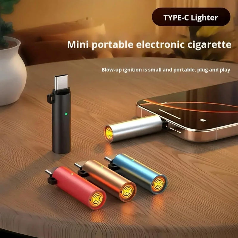 USB-C Instant Heat Cigarette Lighter with Keychain – Phone Powered Flameless Heating Lighter, No Gas, No Refill | 1 Pc