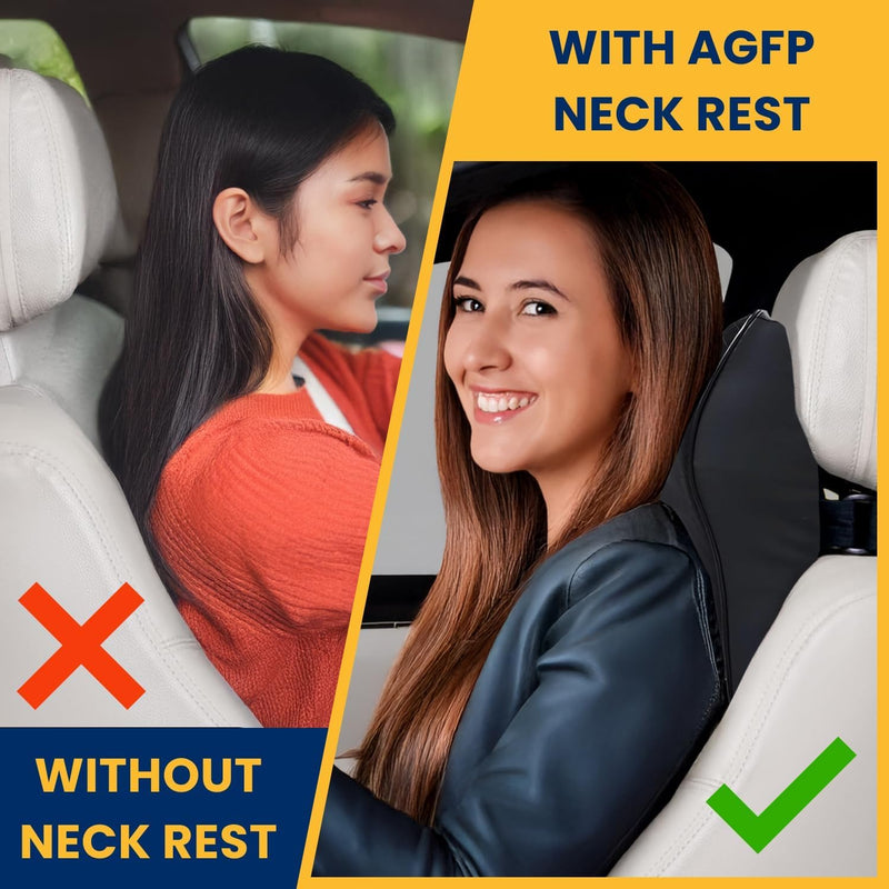 HUPLA Ergonomic Car Neck & Upper Back Support Cushion | Contoured Memory Foam-Style Headrest Pillow for Driving Comfort – Black