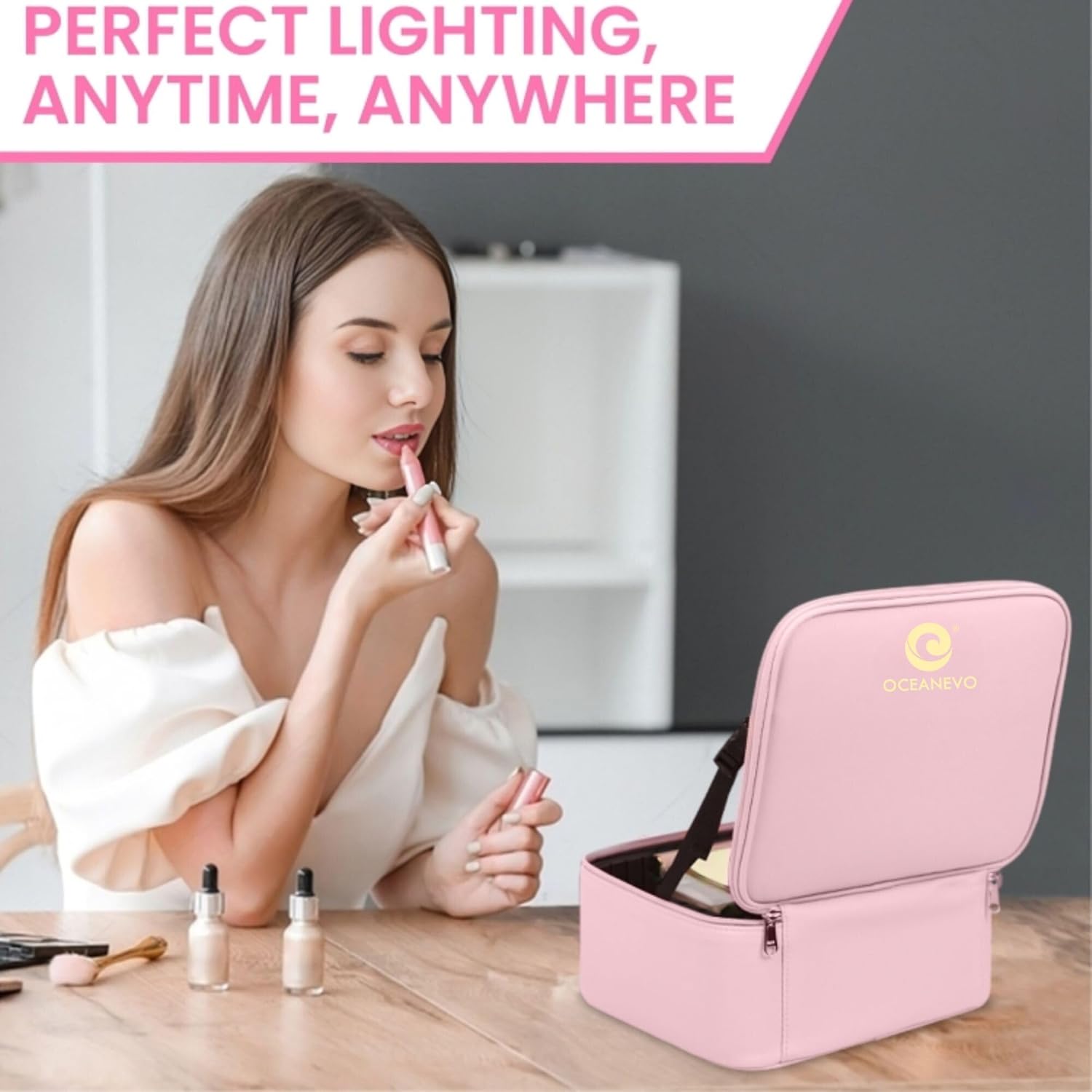 Professional Makeup Organizer Case with LED Mirror | Portable Cosmetic Storage Box with Adjustable Compartments & Brush Holder