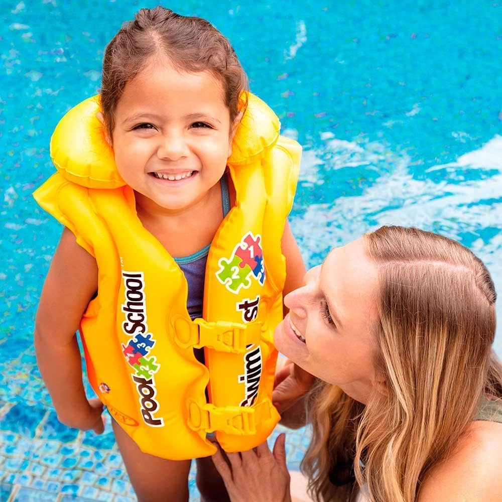 HUPLA Kids Inflatable Swimming Vest with Adjustable Buckle Straps & Neck Support | Lightweight Water Activity Vest for Children | Random Colour – 1 Piece