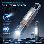Rechargeable LED Flashlight with COB Side Light | Zoomable Torch Light | IPX7 Waterproof | USB Type-C Charging | Camping, Emergency & Work Light