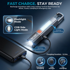 Rechargeable LED Flashlight with COB Side Light | Zoomable Torch Light | IPX7 Waterproof | USB Type-C Charging | Camping, Emergency & Work Light