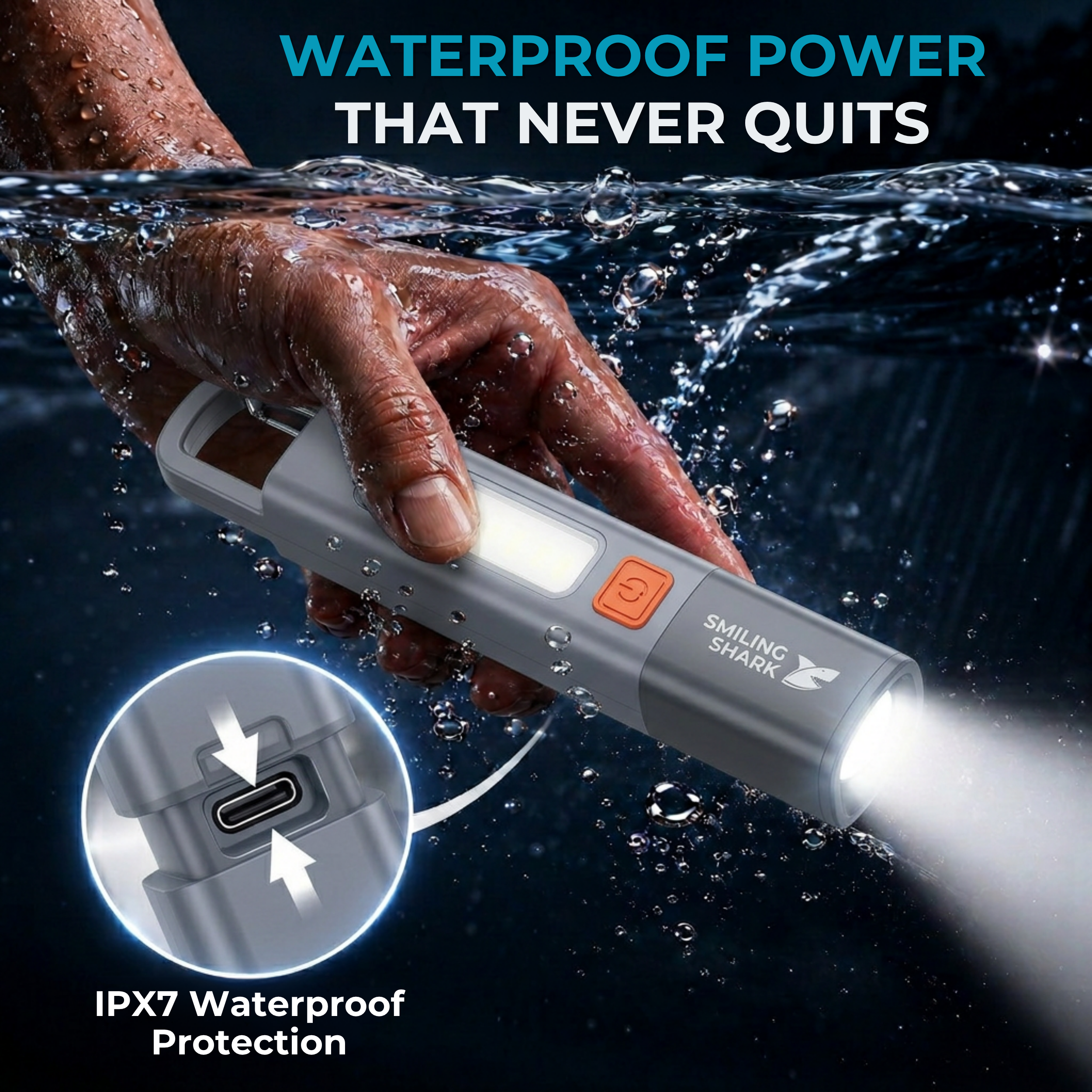 Rechargeable LED Flashlight with COB Side Light | Zoomable Torch Light | IPX7 Waterproof | USB Type-C Charging | Camping, Emergency & Work Light