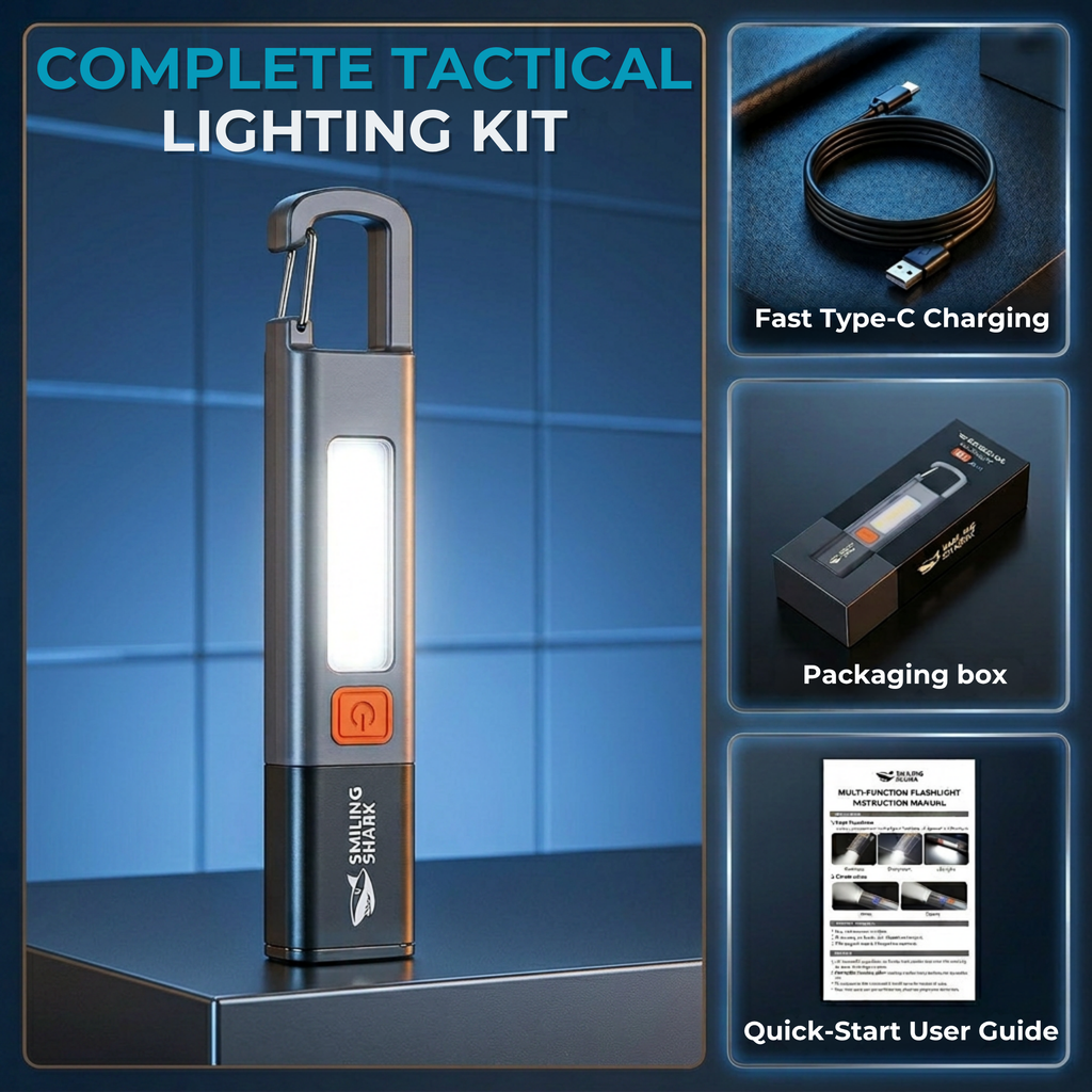 Rechargeable LED Flashlight with COB Side Light | Zoomable Torch Light | IPX7 Waterproof | USB Type-C Charging | Camping, Emergency & Work Light