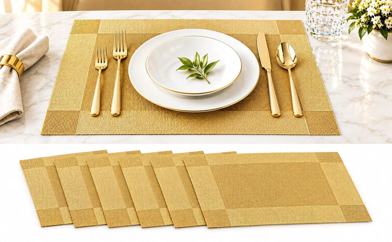 HUPLA Premium Golden Dining Table Placemat 30 × 45 cm | Elegant Woven-Style Table Mat for Dining, Kitchen & Home Décor | Flexible, Reusable & Easy to Clean – Gold
