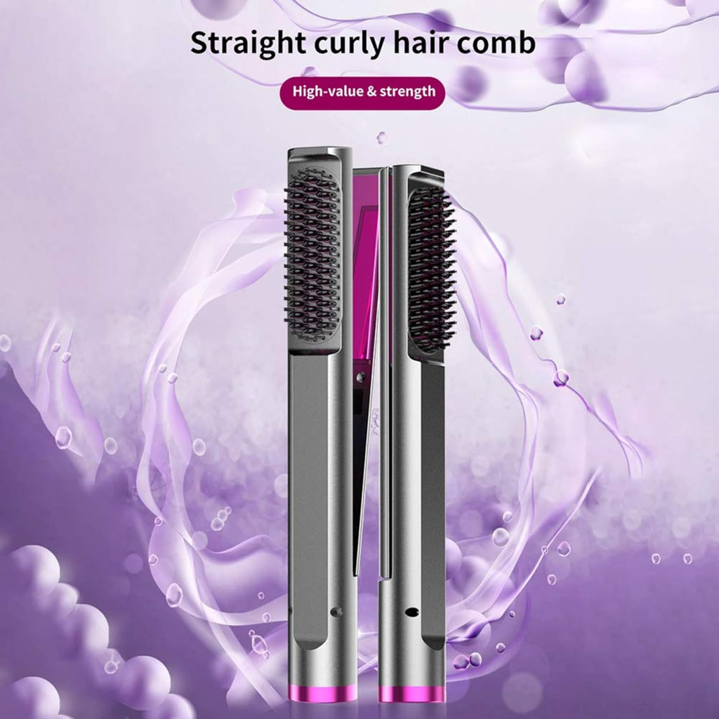 2-in-1 Hair Straightener & Styling Brush | Ceramic Hair Straightening Comb with LCD Display