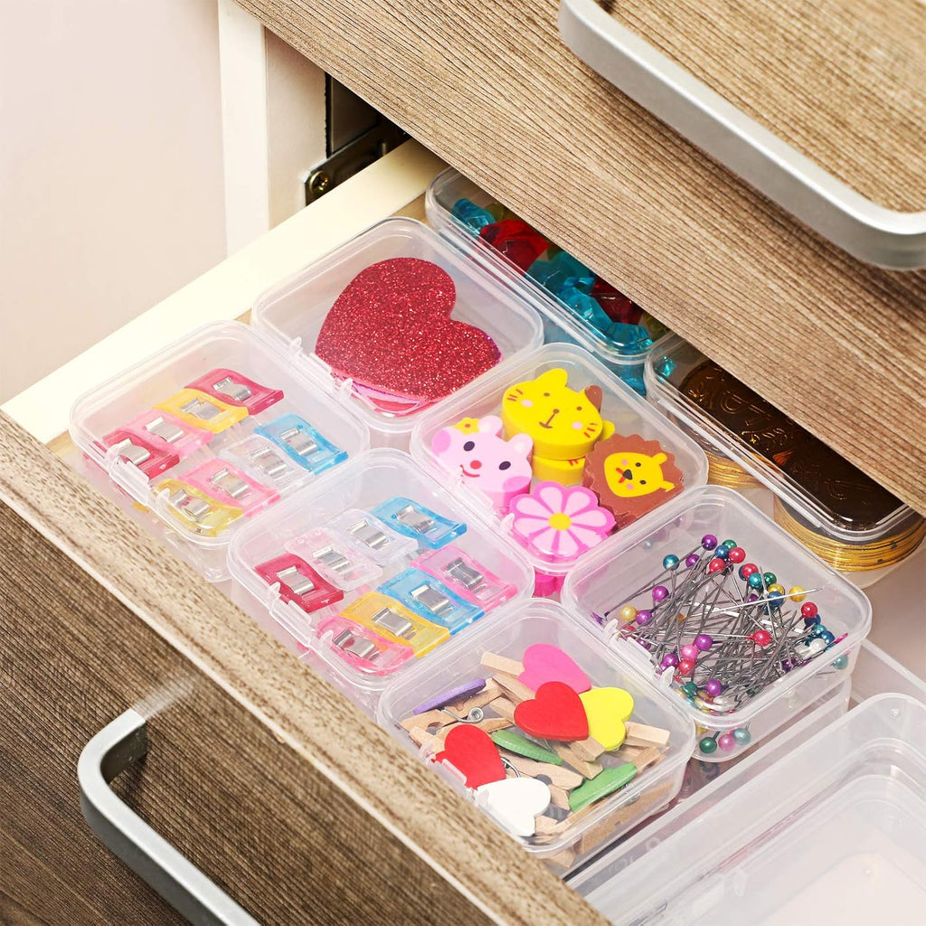 HUPLA Transparent Mini Plastic Storage Box 6 PCS with Hinged Lid | Small Multipurpose Organizer Container for Jewellery, Beads, Screws, Crafts & Small Accessories | 1 Pc