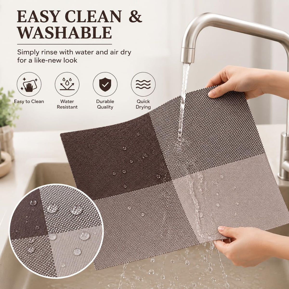 HUPLA Dining Table Placemats Premium Woven-Style PVC Table Mats for Dining, Kitchen & Home | Non-Slip, Flexible & Easy to Clean – Brown & Beige