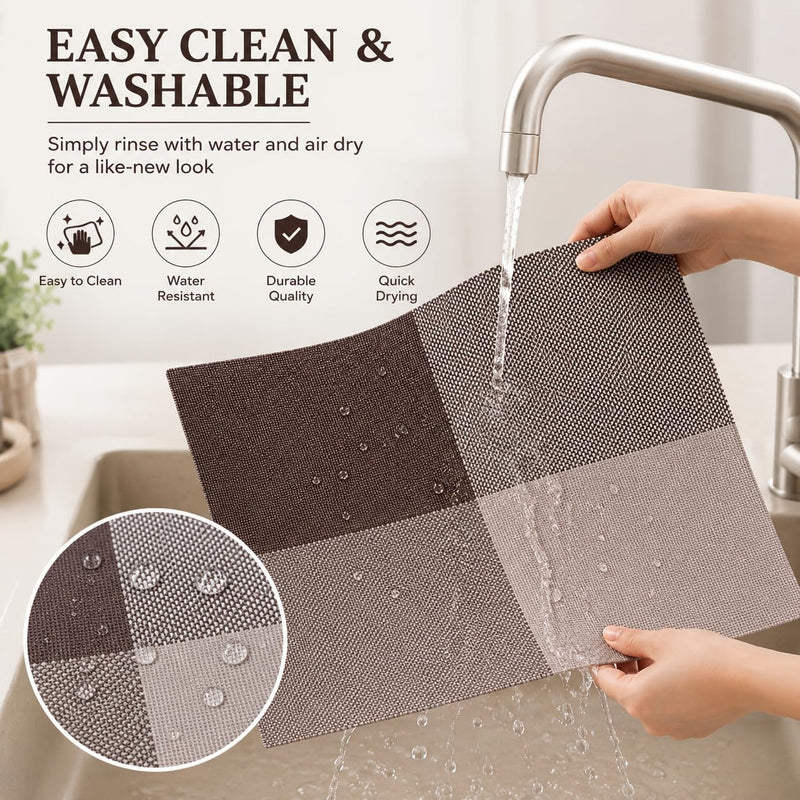 HUPLA Dining Table Placemats Premium Woven-Style PVC Table Mats for Dining, Kitchen & Home | Non-Slip, Flexible & Easy to Clean – Brown & Beige
