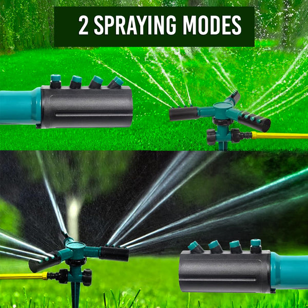 HUPLA 3-Arm Rotating Garden Sprinkler | 360° Lawn Water Sprinkler with Ground Spike for Garden, Plants & Irrigation