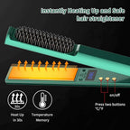 2-in-1 Hair Straightener & Styling Brush | Ceramic Hair Straightening Comb with LCD Display