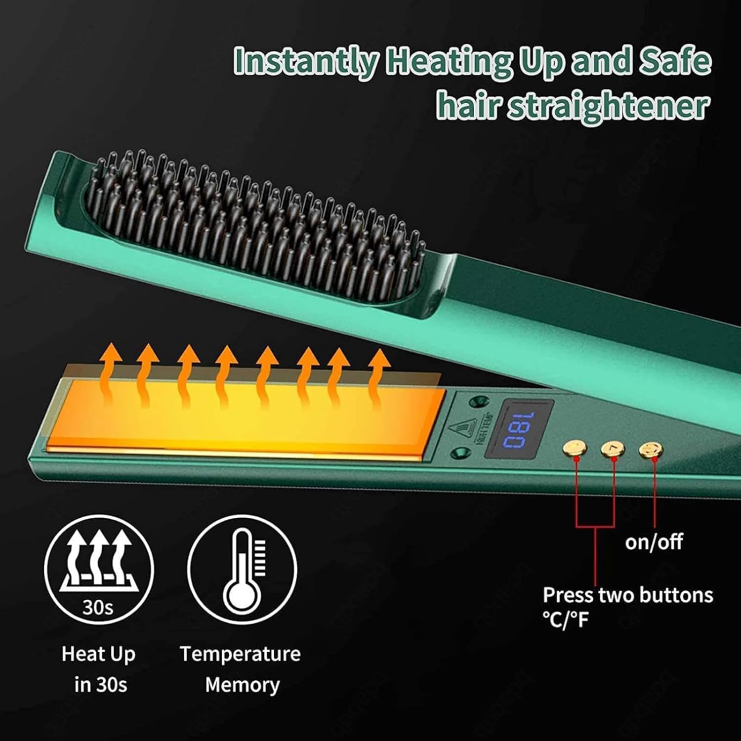 2-in-1 Hair Straightener & Styling Brush | Ceramic Hair Straightening Comb with LCD Display