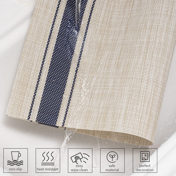 HUPLA Premium Dining Table Placemat 30 × 45 cm | Woven-Style Table Mat with Blue Stripes | Easy-to-Clean Kitchen & Dining Table Mat – Beige & Navy Blue, 1 Pc