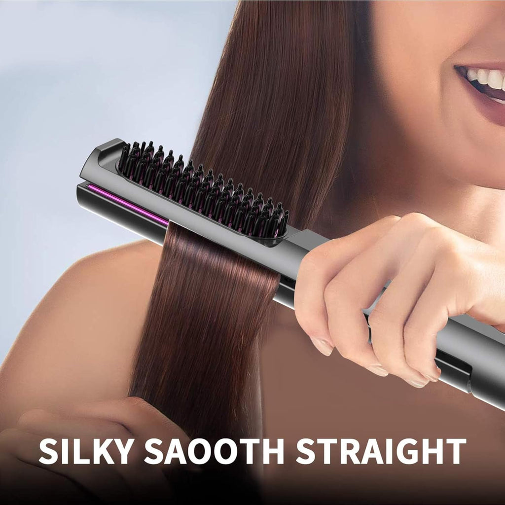 2-in-1 Hair Straightener & Styling Brush | Ceramic Hair Straightening Comb with LCD Display