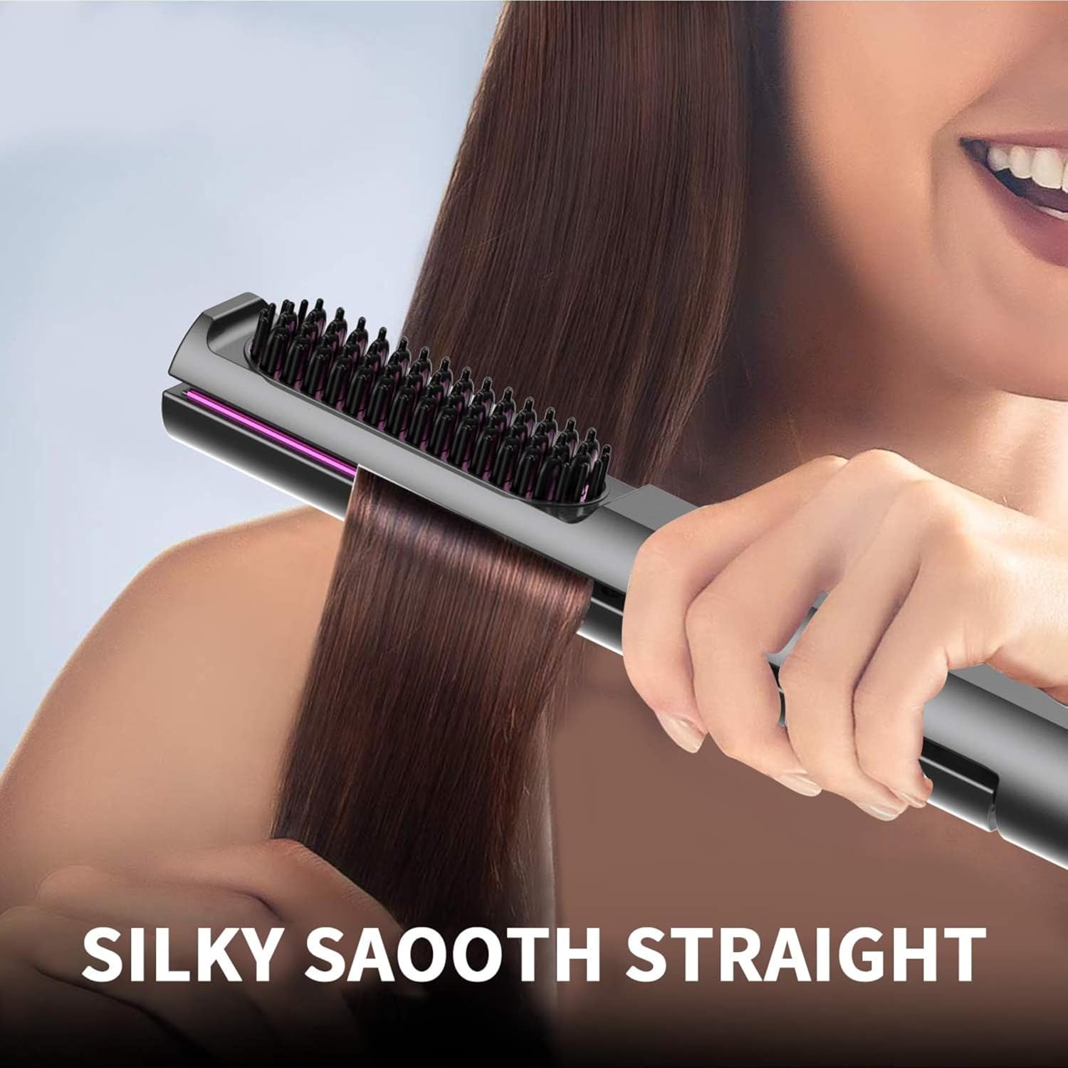 2-in-1 Hair Straightener & Styling Brush | Ceramic Hair Straightening Comb with LCD Display