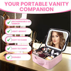 Professional Makeup Organizer Case with LED Mirror | Portable Cosmetic Storage Box with Adjustable Compartments & Brush Holder