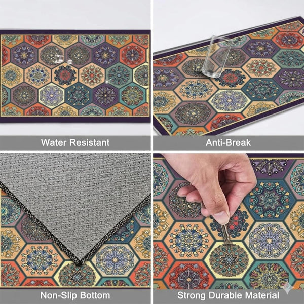 HUPLA Multicolour Printed Kitchen Floor Mat & Runner | Decorative Geometric Mandala Design Kitchen Rug for Sink, Countertop & Home Entrance | Rectangular Floor Mat