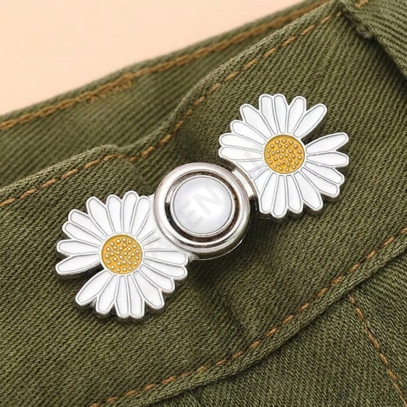 Daisy Flower Jeans Waist Button Set – Black & White Decorative Adjustable Waist Buttons for Jeans, Pants & Skirts | Pack of 2