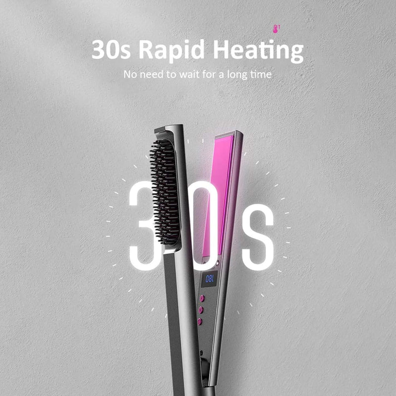 2-in-1 Hair Straightener & Styling Brush | Ceramic Hair Straightening Comb with LCD Display