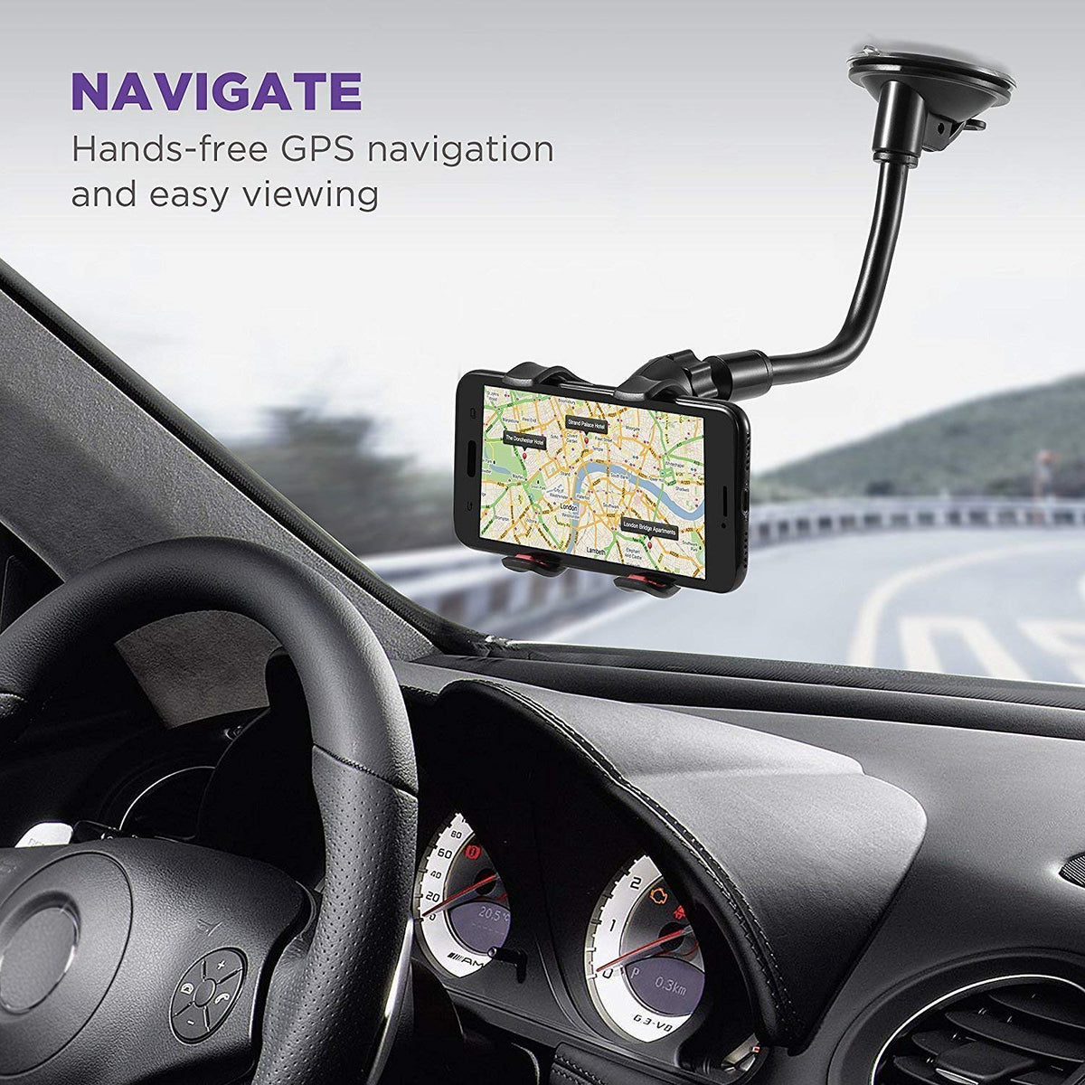360° Adjustable Car Mobile Holder with Flexible Long Arm – Windshield & Dashboard Phone Mount for Hands-Free Navigation