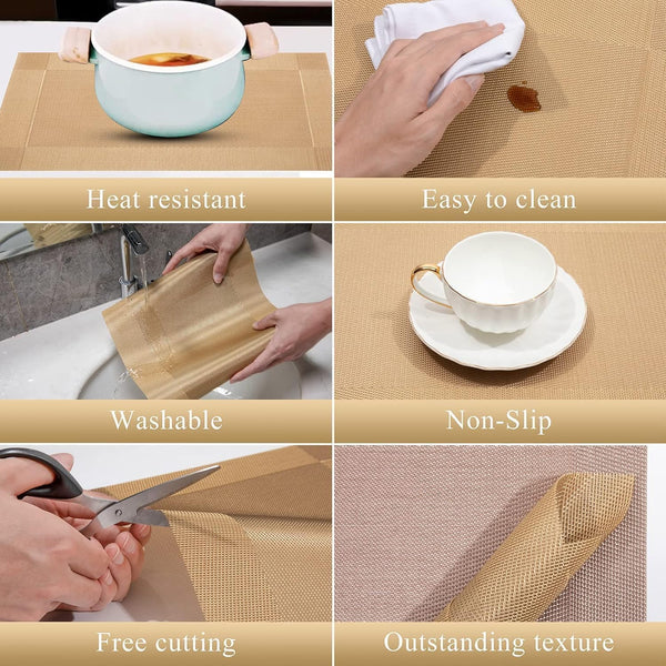 HUPLA Premium Golden Dining Table Placemat 30 × 45 cm | Elegant Woven-Style Table Mat for Dining, Kitchen & Home Décor | Flexible, Reusable & Easy to Clean – Gold