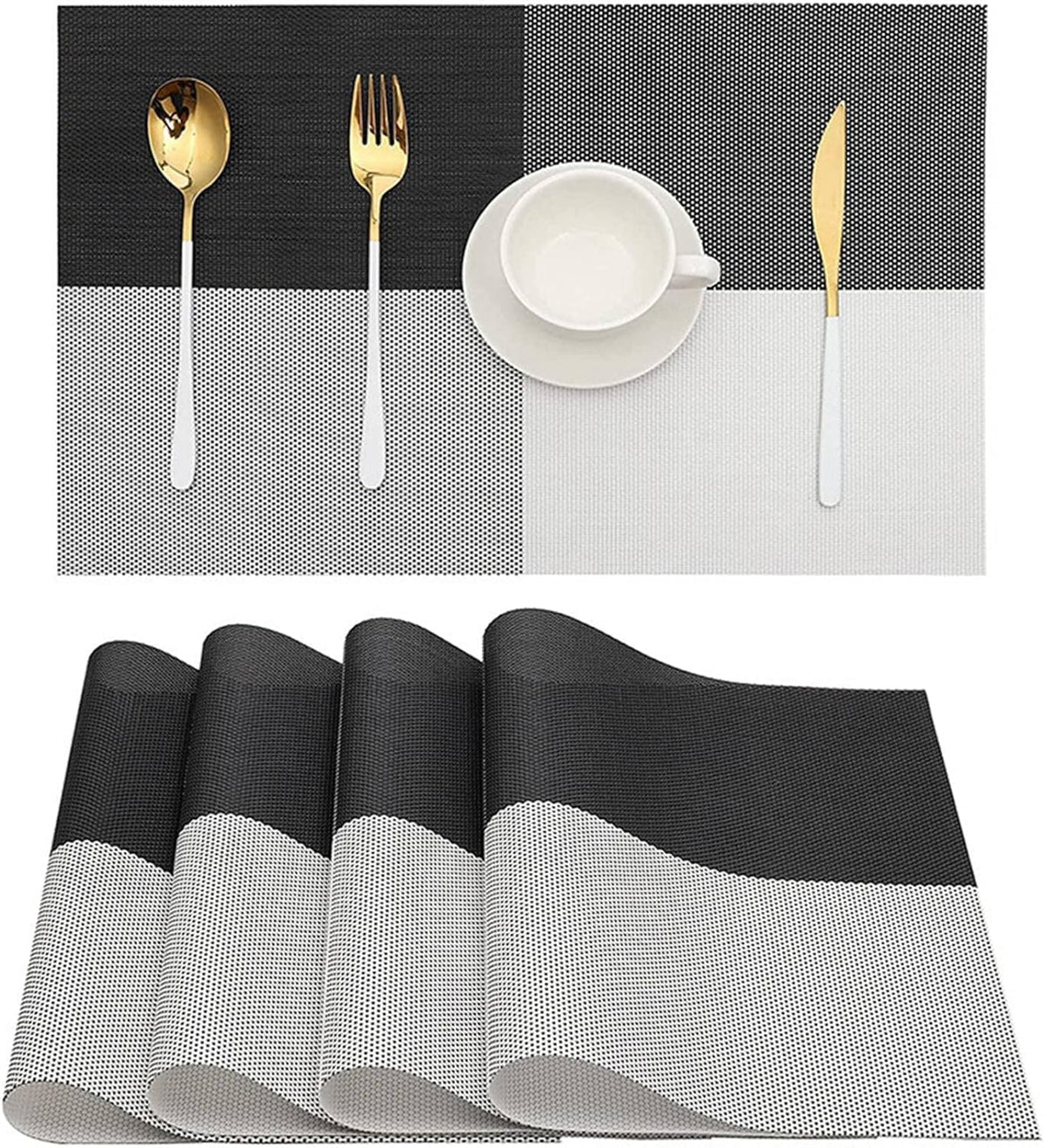 HUPLA Premium PVC Dining Table Placemat 30 × 45 cm | Non-Slip Woven Table Mat for Dining Table, Kitchen & Home | Flexible, Reusable & Easy to Clean