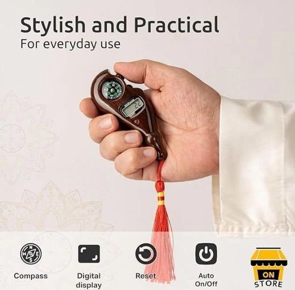 Digital Tally Counter with Compass | 4-Digit Electronic Finger Click Counter for Mantra Jaap, Prayer, Meditation, Yoga & Daily Counting | Portable Handheld Digital Jap Counter with Wooden Finish