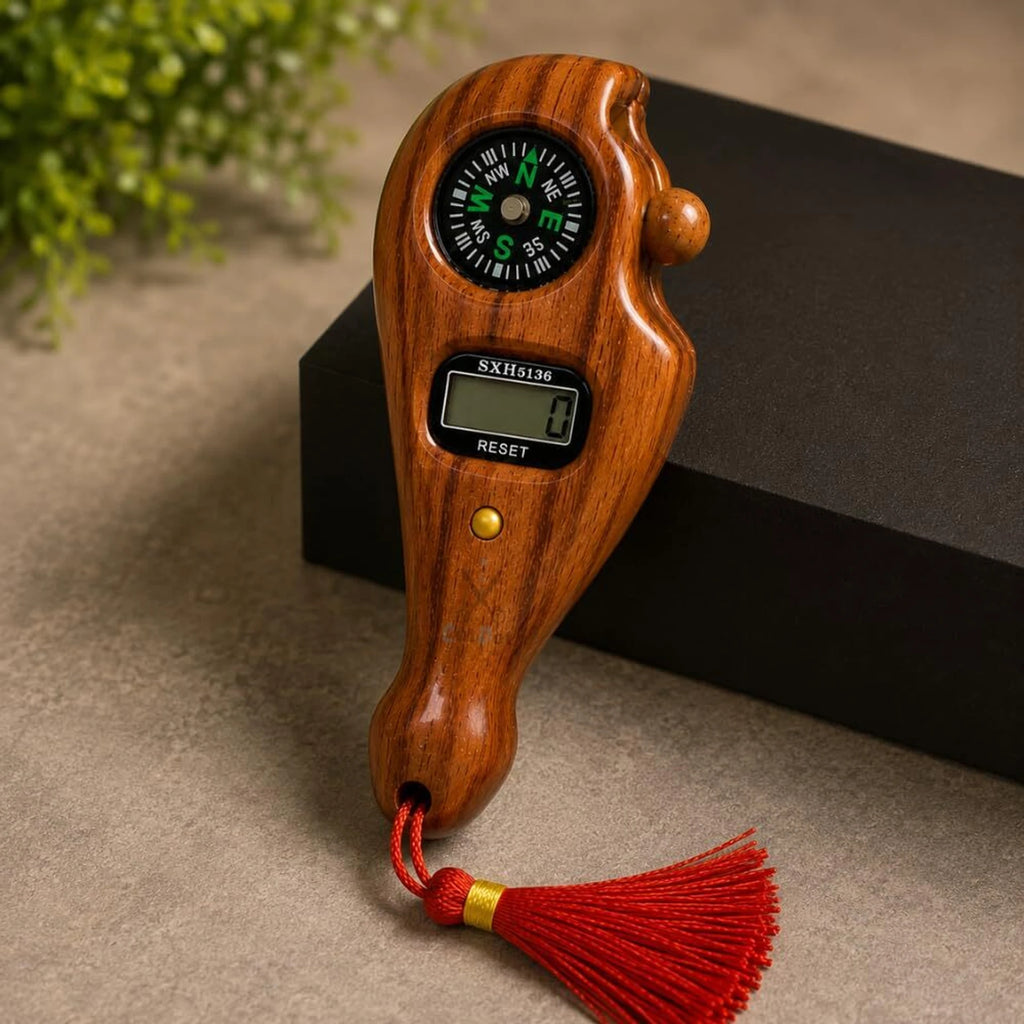Digital Tally Counter with Compass | 4-Digit Electronic Finger Click Counter for Mantra Jaap, Prayer, Meditation, Yoga & Daily Counting | Portable Handheld Digital Jap Counter with Wooden Finish
