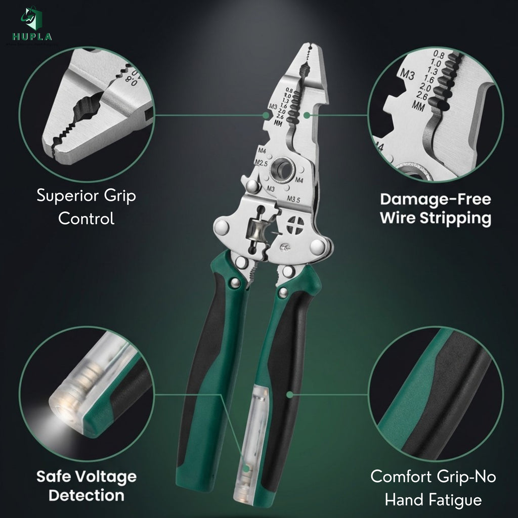 9 in 1 Multifunction Wire Stripper Plier with Electric Test Pen | Foldable Combination Tool for Electricians