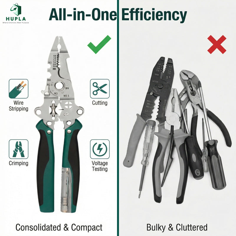 9 in 1 Multifunction Wire Stripper Plier with Electric Test Pen | Foldable Combination Tool for Electricians